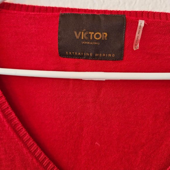 VICTOR Alfaro - Extra Fine Merino - Red Sweater - V Neck - Size XL - Picture 3 of 6